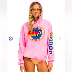 Aviator Nation Pink Hoodie with Multicolor Logo